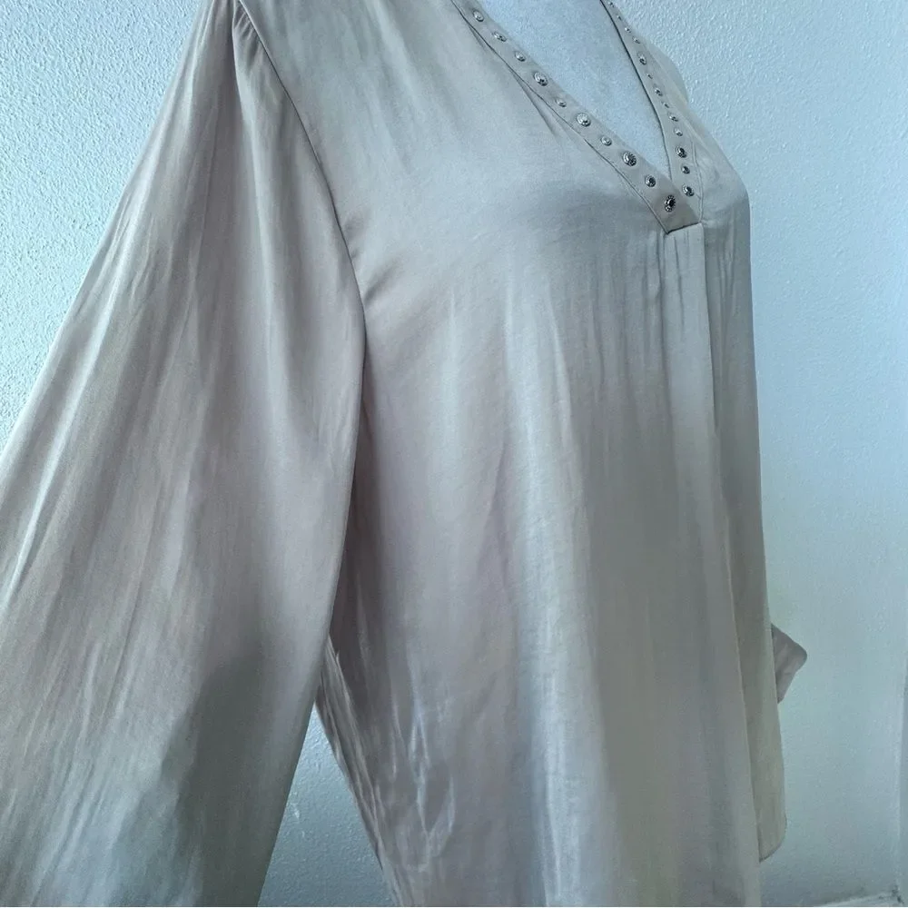 Carmen Mark Valvo Blouse Cream Tunic Long Sleeve Shirt SZ XL - Picture 7 of 13